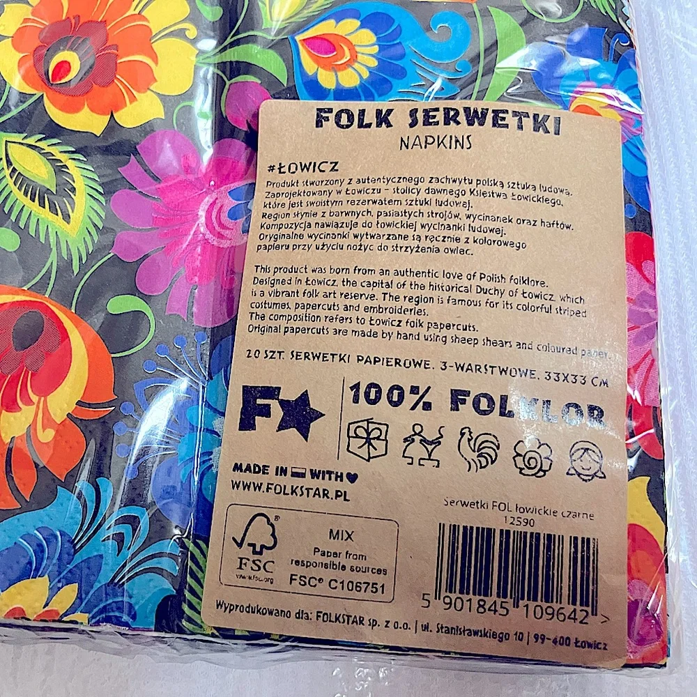 Set of 2 Floral Luncheon Polish Folklor Paper Napkins